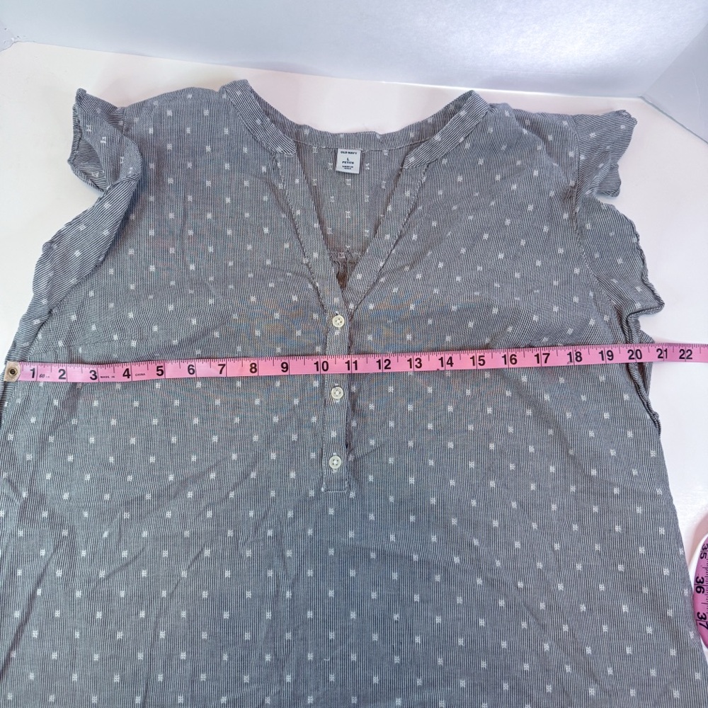 Old Navy Petite Gray Stripe Swiss Dot Flutter Sleeve Dress L Petite - Picture 7 of 10